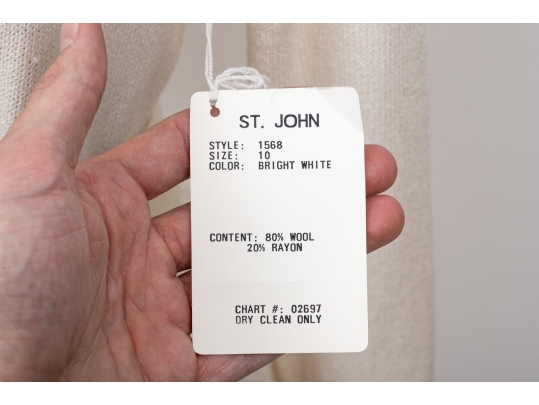 St. John Ivory White Sweater Dress With Sequinned Collar, Size 10