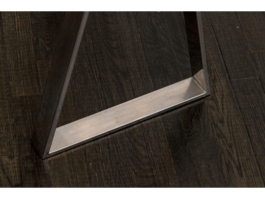 Chrome Framed Glass Top Desk With Sawhorse Form Pedestals