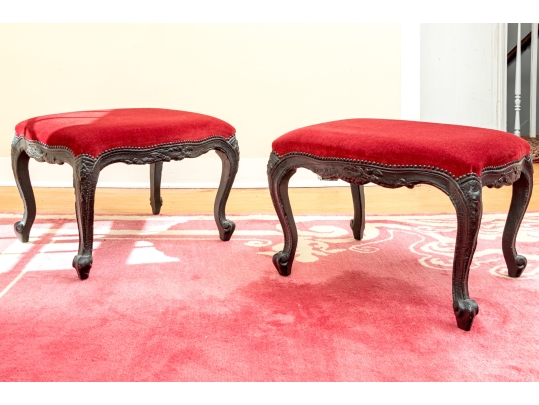 Pair Of Custom Upholstered Louis XV Style Stools