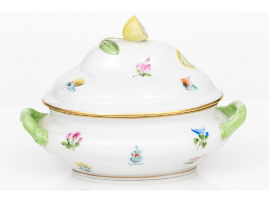 Herend Hungary Hand-Painted Porcelain Covered Dish Or Miniature Tureen, Market Garden (MF) Pattern