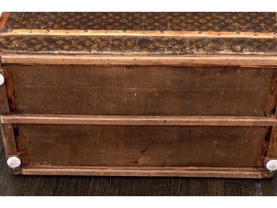 Antique Louis Vuitton Canvas Covered Brass Mounted Steamer Trunk