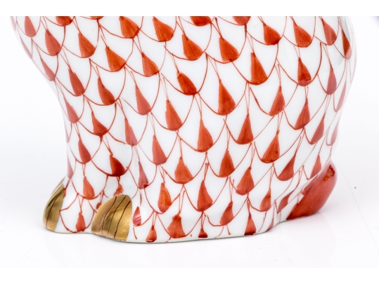 Herend Hungary Porcelain Seated Bunny Figure, Rust Fishnet Pattern