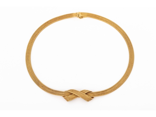 Tiffany & Co. Vintage 14k Yellow Gold Wonderful Vintage Mesh Knot Necklace, By Grosse Germany