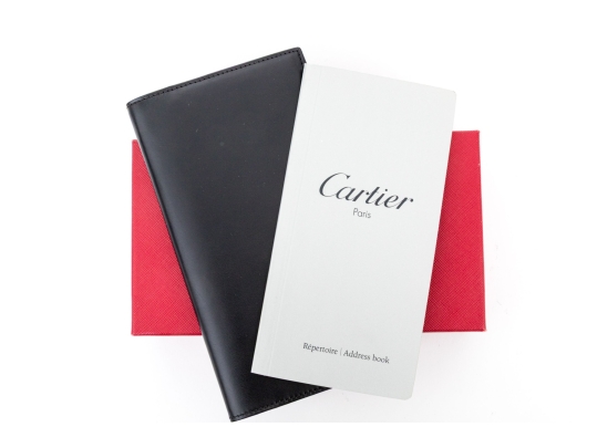 Cartier Black Leather Address Book And Notepad Holder, Boxed
