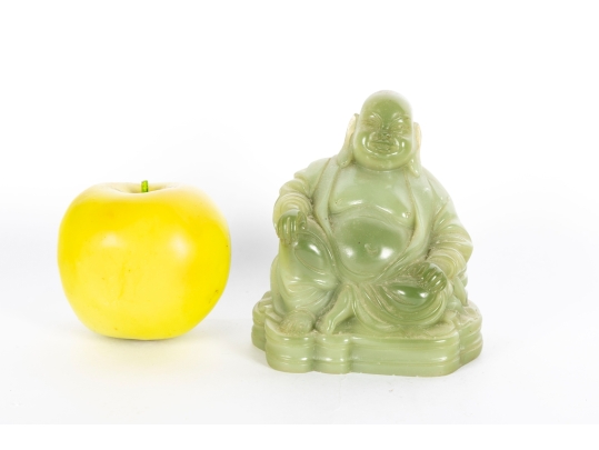 Green Resin Budai Laughing Buddha Figurine