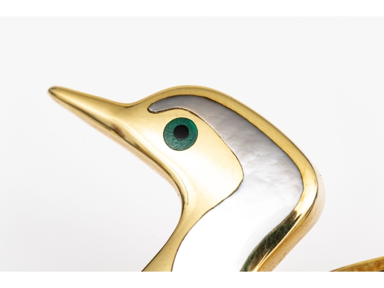 Tiffany & Co. 18k Yellow Gold Angela Cummings Lovely Inlaid Duck Brooch, With Box