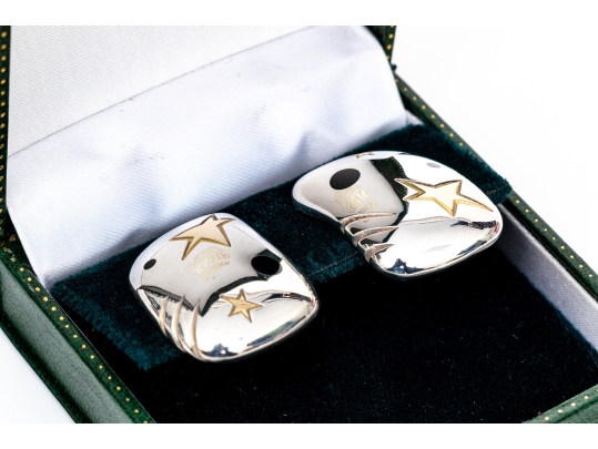 Michael Bondanza Sterling And 18k Fun Vintage Star And Black Onyx Inlay Chunky Earrings