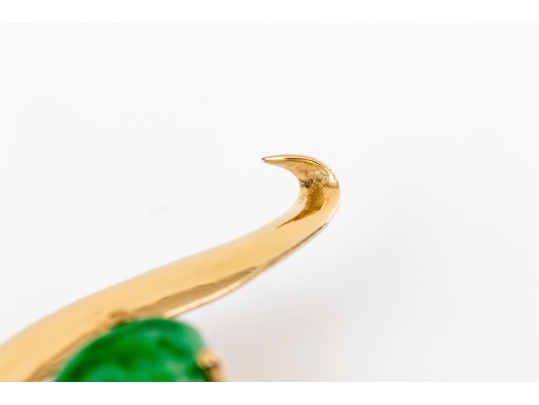 Yellow Gold Striking Vintage Nephrite Jade Spray Foliate Brooch