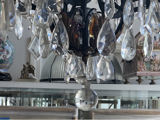 Elaborate Wrought Iron And Handcut Crystal 6 Lite Chandelier