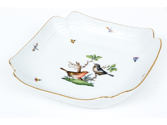 Herend Hungary Hand-Painted Porcelain Square Serving Dish, Rothschild Bird (RO) Pattern