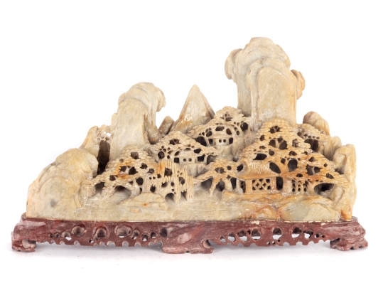 Chinese Carved Soapstone Landscape Display