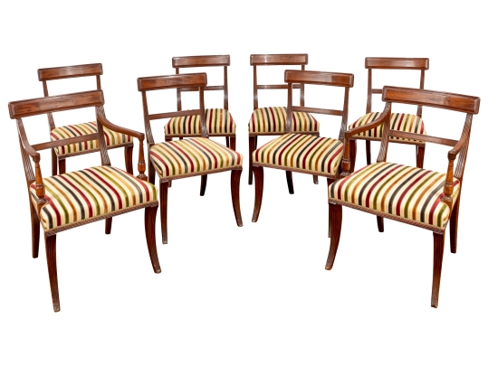 Set of 8 mahogany Regency style Dining chairs Traditional Ebony black gold
