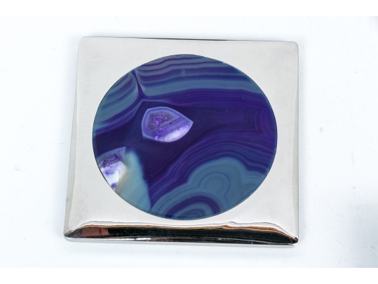 Boxed Set Of Four Anna New York By Rablabs Agate And Metal Coasters