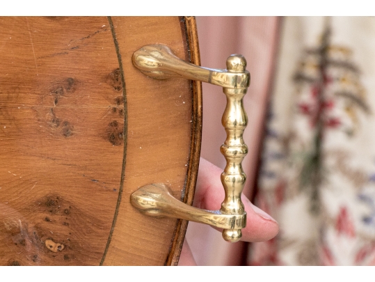 Antique Marquetry And Satinwood Banded Twin Handled Oval Tray