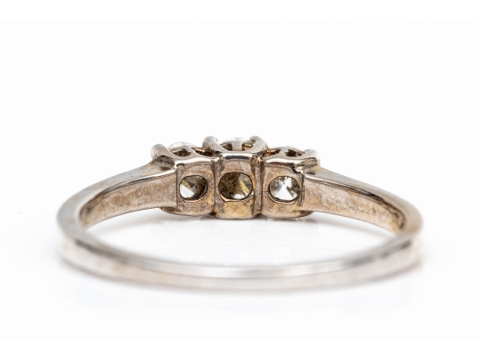 14k White Gold Three Stone Oval Moissanite Ring, Size 6.5