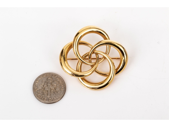 14k Yellow Gold Lovely Vintage Intertwined Quatrefoil Knot Brooch