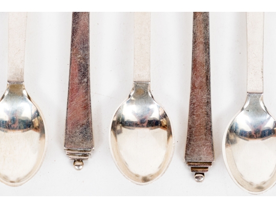 Set Of Twelve George Jensen Pyramid Sterling Demitasse Spoons, 4.57 Ozt.