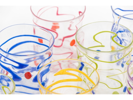 Collection Of Fourteen Peàn Doubulyu Wackie Dot Glass Tumblers
