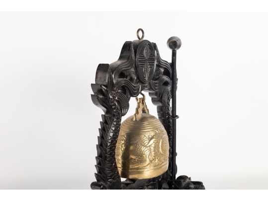 Brass Temple Bell With Dragon Motif Stand