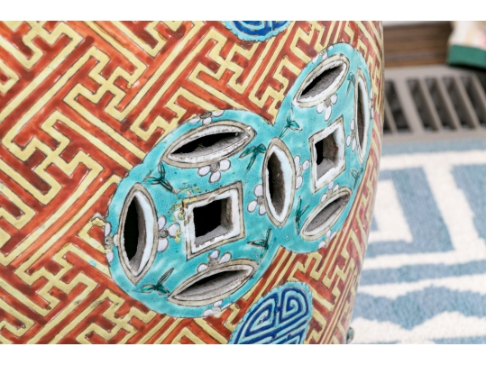Two Chinese Famille Rose Enameled Porcelain Garden Stools