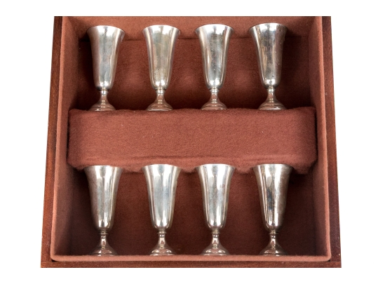 Set Of Eight Vintage Cartier Sterling Silver Liquer Cups, Cased    5.850 Troy Ozs. 