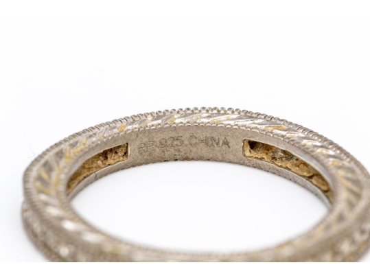 Sterling Silver Ornate Duo Of Matching Cz Set Rings, Size 6.75