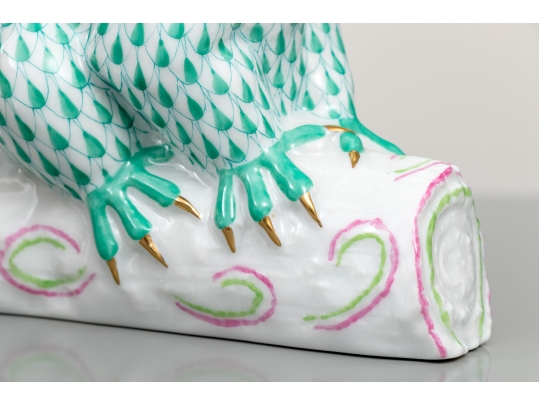 Rare Herend Hungary Hand-Painted Porcelain Koala With Baby, Green Fishnet Pattern