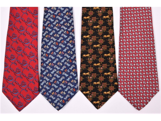 Four Beautiful Salvatore Ferragmo Mens Silk Neck Ties, Made In Italy 