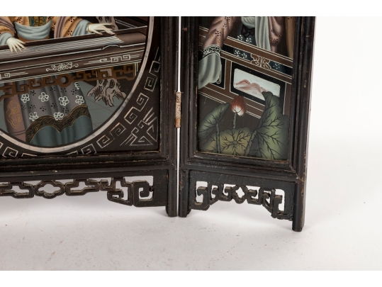 Vintage Chinese Reverse Glass Painted Table Screen