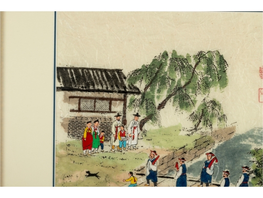 Framed Korean Folk Painting On Mulberry Paper