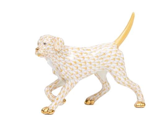 Herend Hungary Hand-Painted Porcelain Dog, Butterscotch Fishnet Pattern