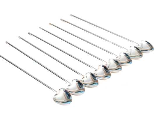 Set Of Eight Silver Plated Iced Tea Spoons, Marked PMITALY