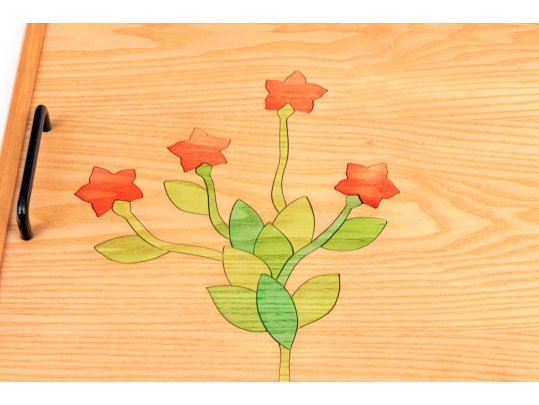 Decorative Serving Tray With Two Handles And Floral Motif