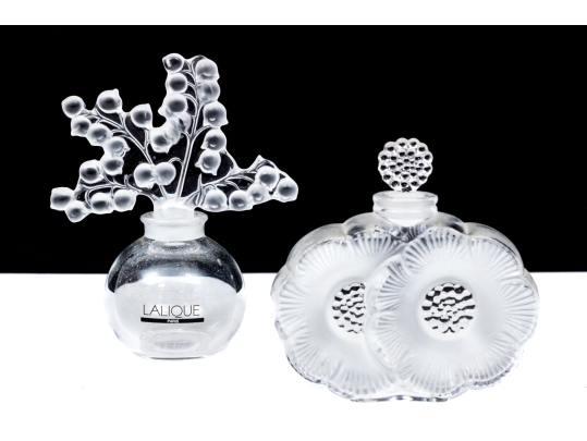 Two Lalique Crystal Scent Bottles With Stoppers
