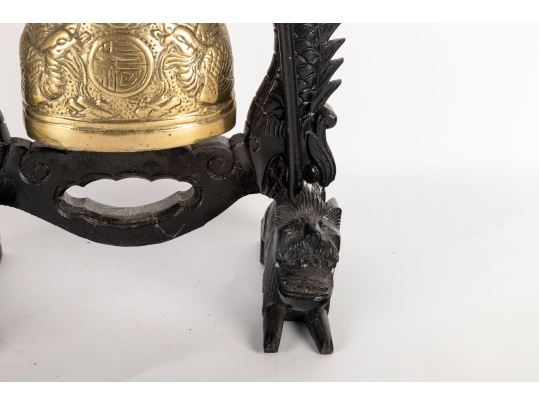 Brass Temple Bell With Dragon Motif Stand