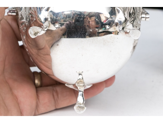 Compatible Pair Of Antique Sterling Silver And Silverplate With White Opaline Glass Baskets