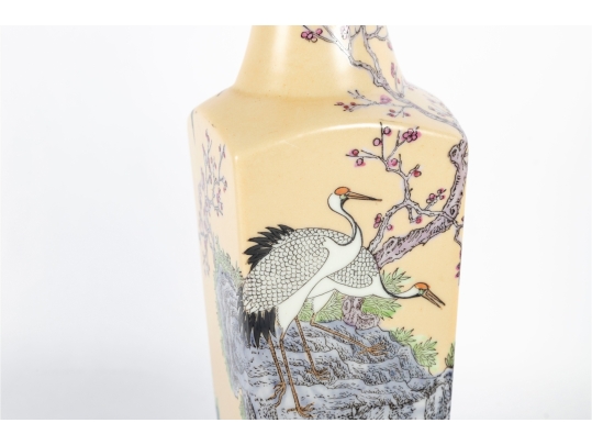 Decorative Chinese Porcelain Vase With Cranes And Blossoms