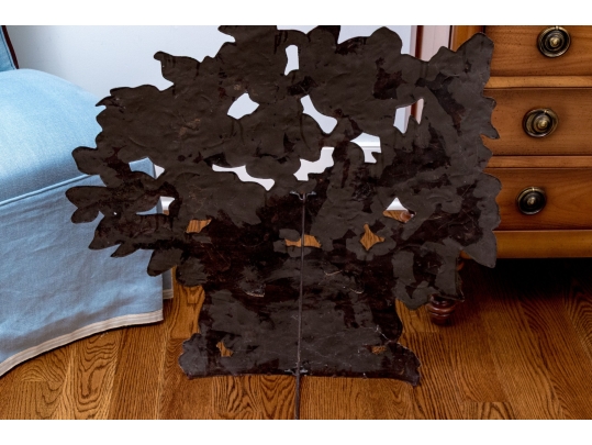 Antique Whimsical Hand-painted Tole Floral Bouquet Form Easel Back Fire Screen