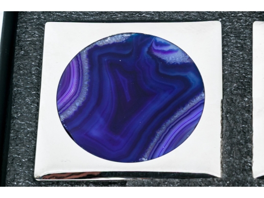 Boxed Set Of Four Anna New York By Rablabs Agate And Metal Coasters