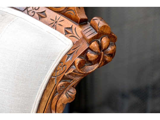 Pair Of Renaissance Revival Custom Upholstered Walnut Accent Chairs