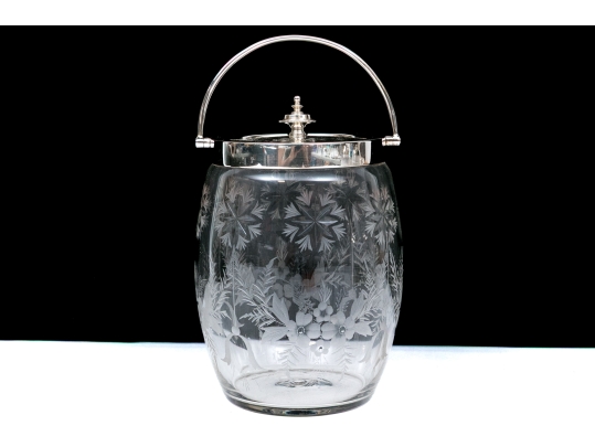 Antique Cut Glass And Silverplate Biscuit Jar