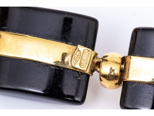 18k Yellow Gold Beautiful Chunky Square Black Onyx Pillow Link And Coral Set Necklace