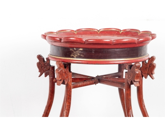 Chinese Red Painted Dragon Motif Plant Stand With Gilt Detail 