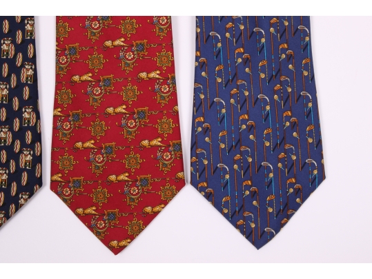 Four Beautiful Salvatore Ferragmo Mens Silk Neck Ties, Made In Italy (golf)
