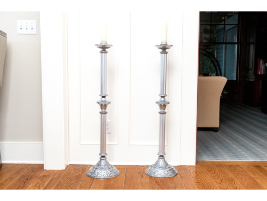 Pair Of Cast Aluminum Floor Candlesticks