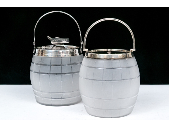 Two Antique Frosted Crystal And Silverplate Biscuit Jars