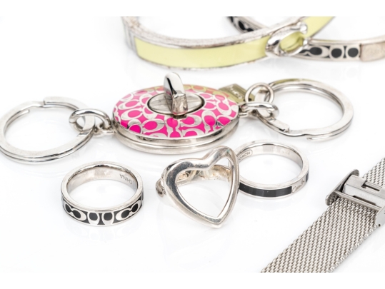 Coach Collection Of Jewelry And Fashion Pieces, Including A Belt Buckle, Boxed, And A Sterling Ring