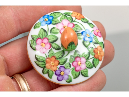 Herend Hungary Hand-Painted Porcelain Small ROund Polychrome Lidded Box