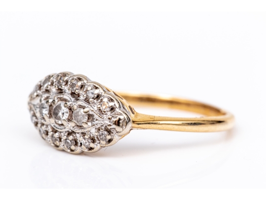 14k Gold Vintage Horizontal Navette Profile Diamond Set Cluster Ring, App. 0.15 TCW, Size 9.25