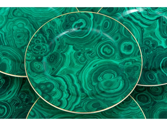 Set Of Twelve Neiman Marcus Faux Malachite Finished China Plates